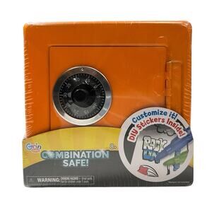 Grin Studios Combination Safe Bank for Kids – Orange Toy Coin Bank with Lock